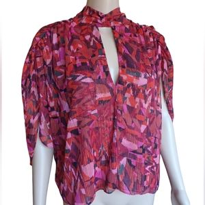 MISA Los Angeles Womens Multicolor Top Slit Sleeves Plunging V Cutouts Medium